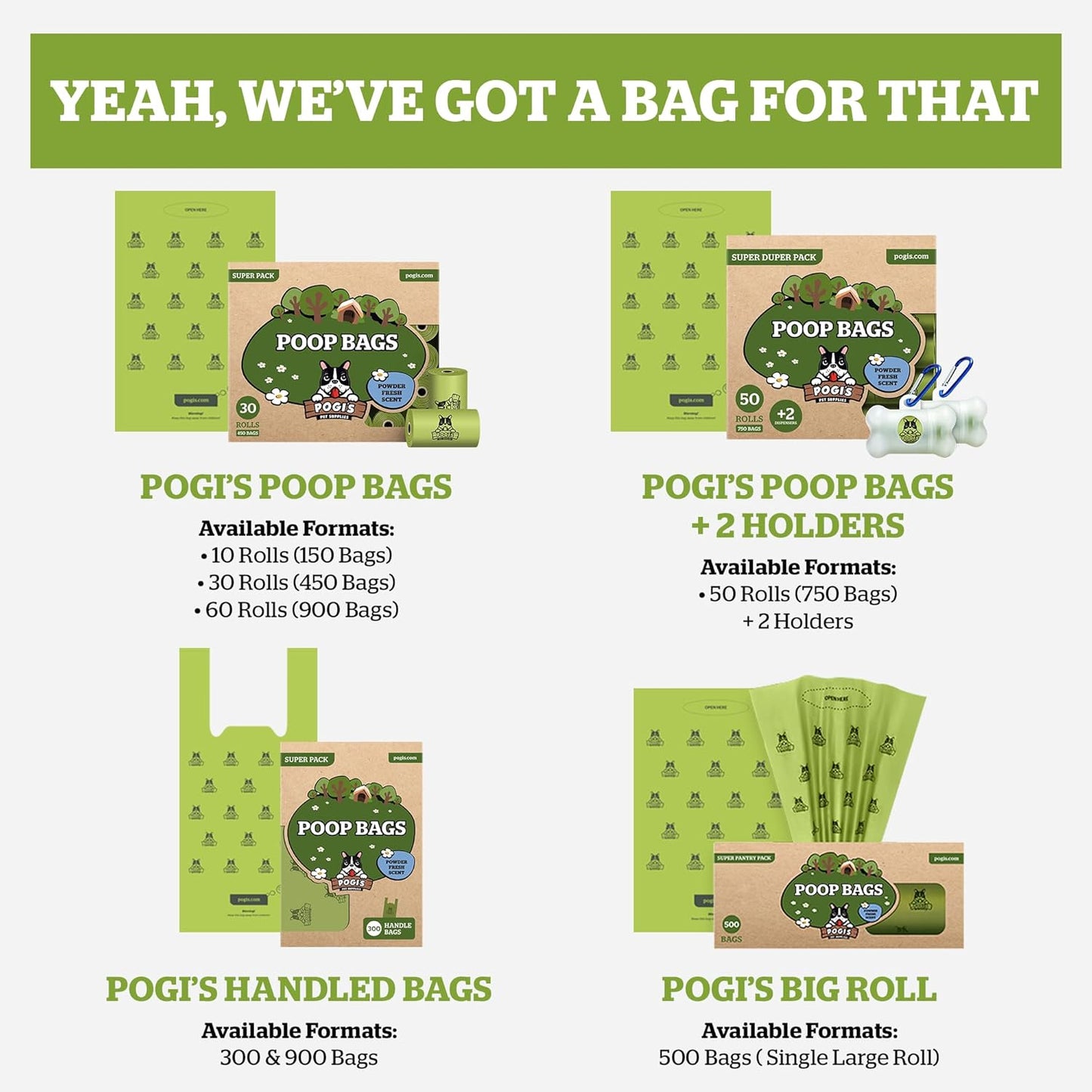 Pogi’S Dog Poop Bags – Leak-Proof & Extra Thick Pet Waste Bags with 2 Holders (Fresh Scent, 50 Rolls, 750-Count)