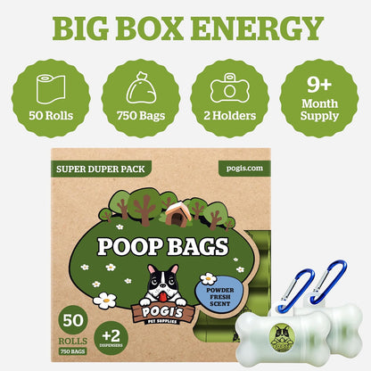 Pogi’S Dog Poop Bags – Leak-Proof & Extra Thick Pet Waste Bags with 2 Holders (Fresh Scent, 50 Rolls, 750-Count)