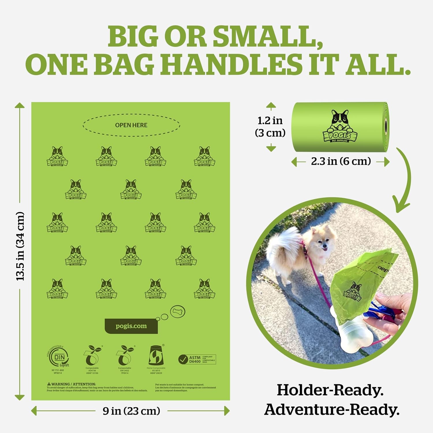 Pogi'S Compostable Poop Bags – Leak-Proof, Extra-Large, Made with Plants – 9 Rolls (135 Bags)